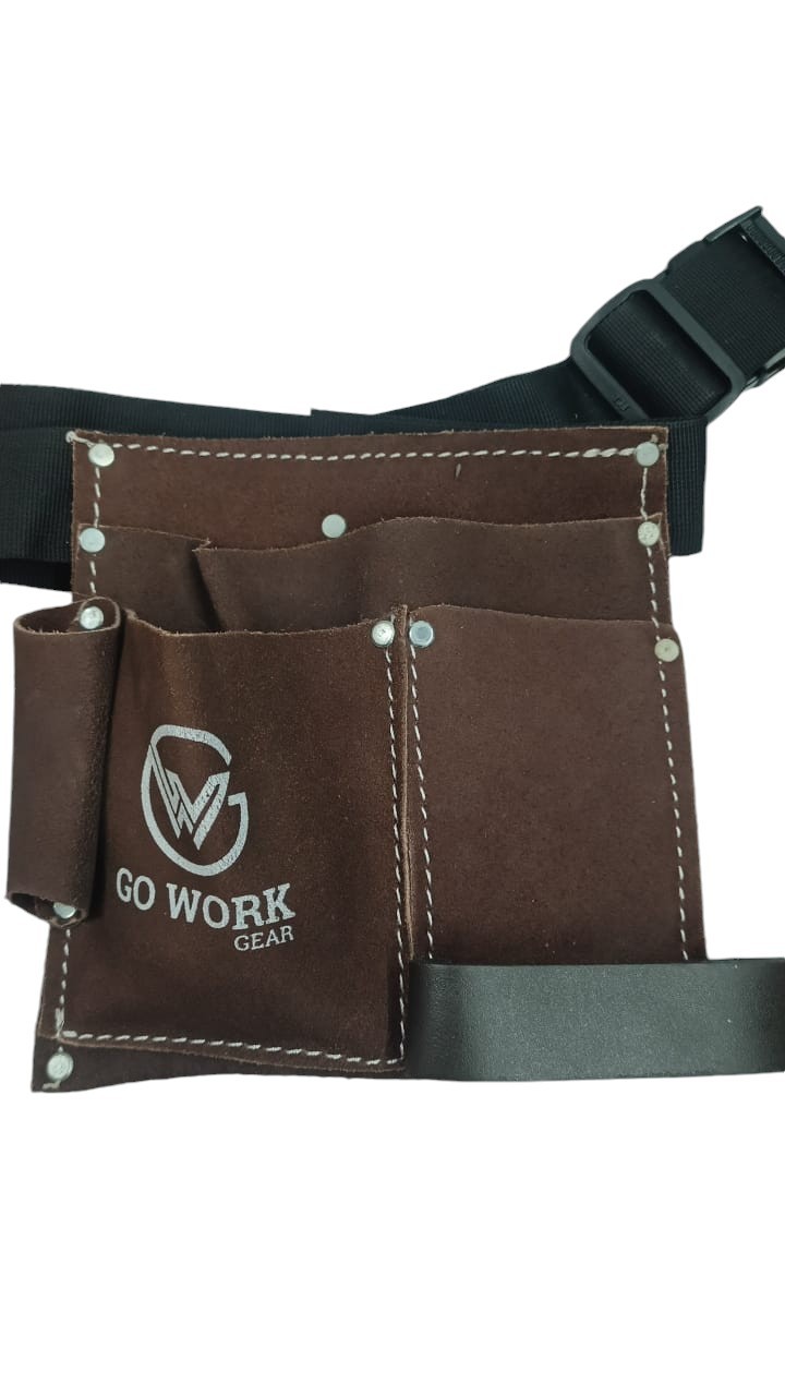 Go Work Gear 4 Pocket Suede  Leather Tool Holder/Bag with Adjustable Waist Belt for Electricians, Plumbers, Carpenters,Engineers And Gardeners