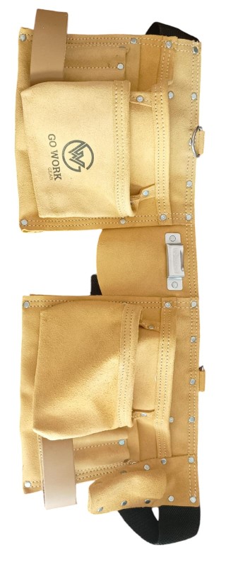 Go Work Gear 9 Pocket Suede  Leather Tool Holder/Bag with Adjustable Waist Belt for Electricians, Plumbers, Carpenters,Engineers And Gardeners