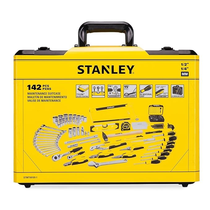 Stanley 142Pc Maintenance Set in Case with Metal Hinges and Elastic Pockets