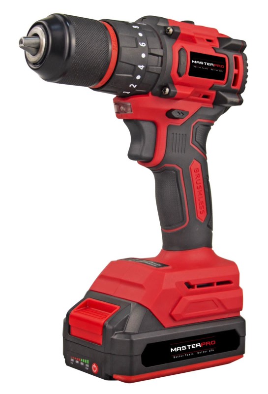 MasterPro 21V Brushless Cordless Impact Drill with 27 Accessories with 2 Batteries