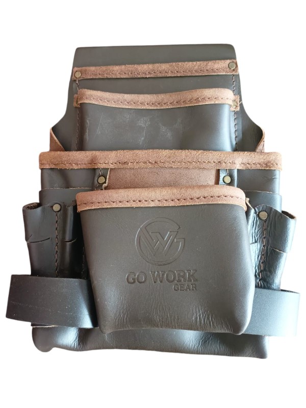 Go Work Gear 7 Pocket Saddle Leather Tool Holder/Bag for Electricians, Plumbers, Carpenters,Engineers And Gardeners